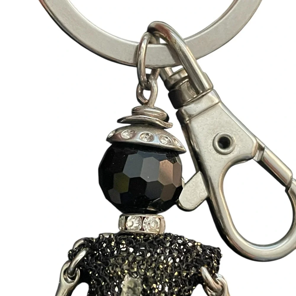 Fashion Doll Keychain Charm in Black Glitter, Sparkle Key ring - Picture 8 of 13